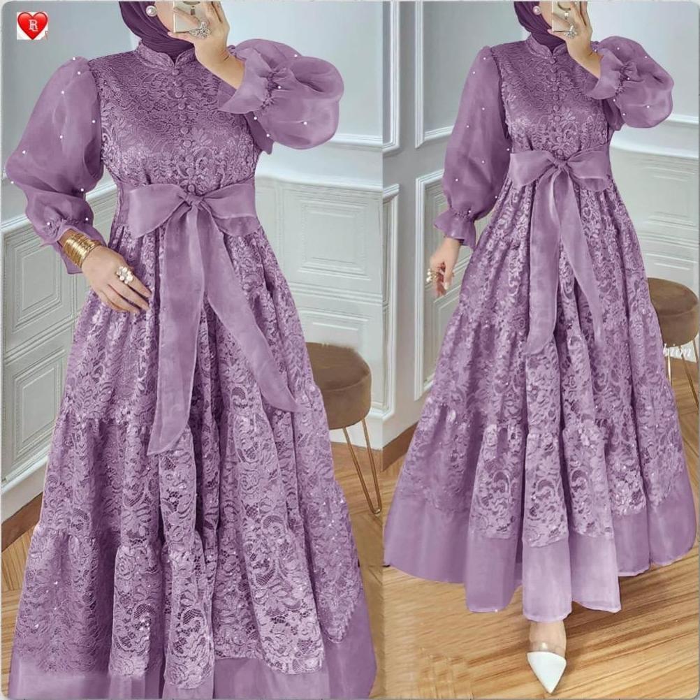 DISKON MODEL BARU  GAMIS BRUKAT / GAMIS BRUKAT KOMBINASI ORGANZA MUTIARA / GAMIS ORGANZA KOMBINASI /