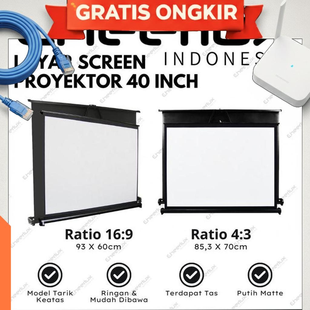 Layar Proyektor Lipat 40 Inch | Table Screen Projector 40" Portable