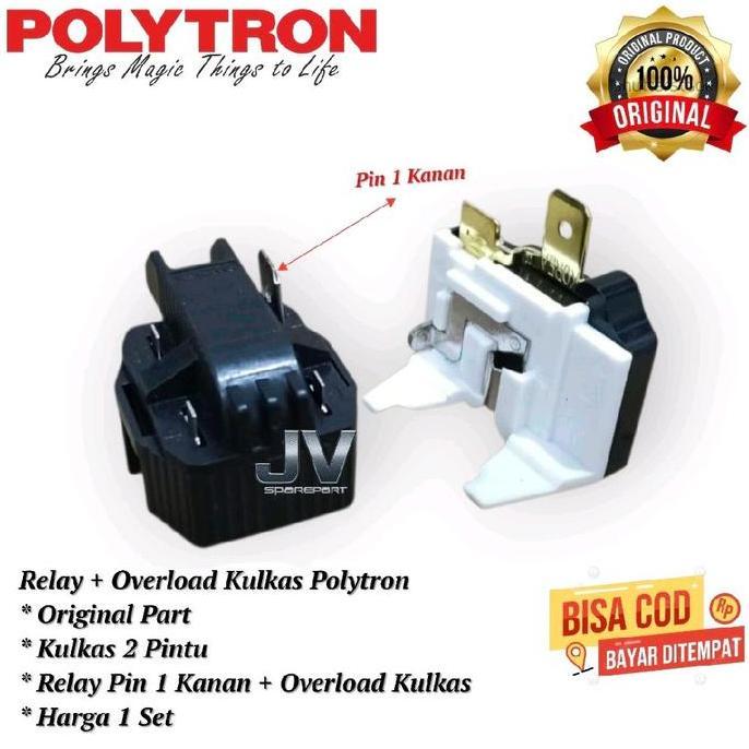 1 Set Relay 1 Pin Kanan Dan Overload Kulkas Polytron 2 Pintu Original / Relay Kulkas Polytron 2 Pint