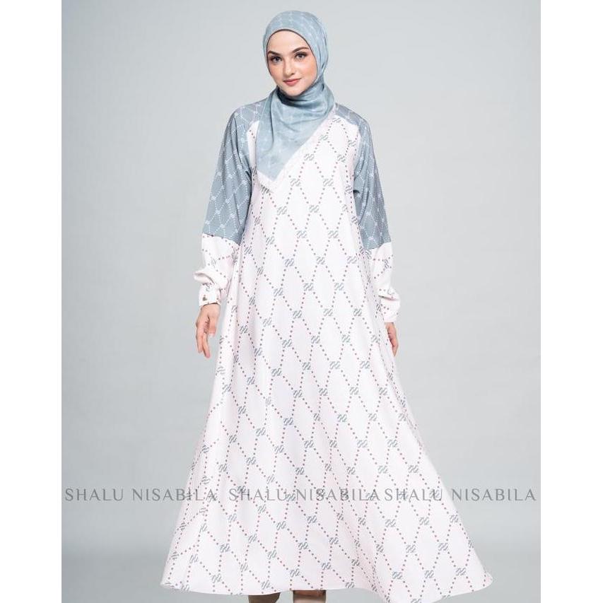 Murah Shalu Nisabila - Chiara Dress Gamis Motif Monogram Lady Ice Panjang Wanita Syari Elegan Formal