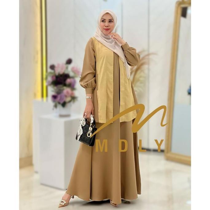 Murah MDLY Baju Gamis Muslim Wanita Mira Dress Fit Kombinasi Non COD