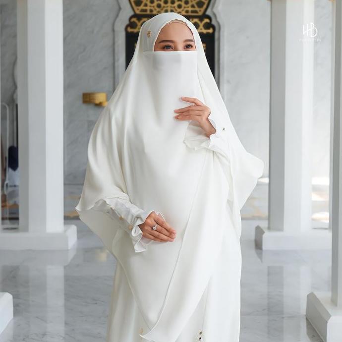 Murah Hijaberlin - Maryam Dress White Set Khimar FK Mazen Anti UV Gamis Syar'i Premium Haji & Umroh 