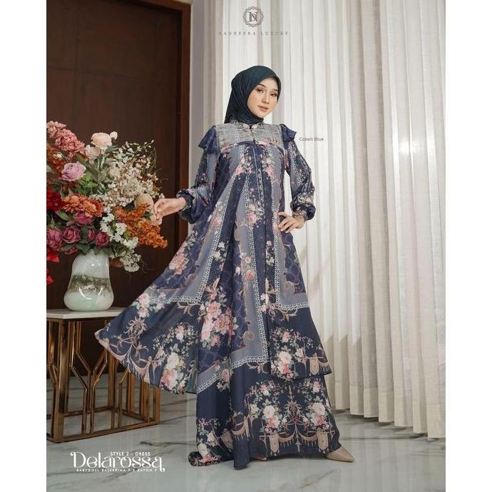 Murah [BISA COD] DELAROSSA DRESS MIDI STYLE 2 NADHEERA LUXURY ROMPI OUTER INNER GAMIS DELAROSA BRUKA