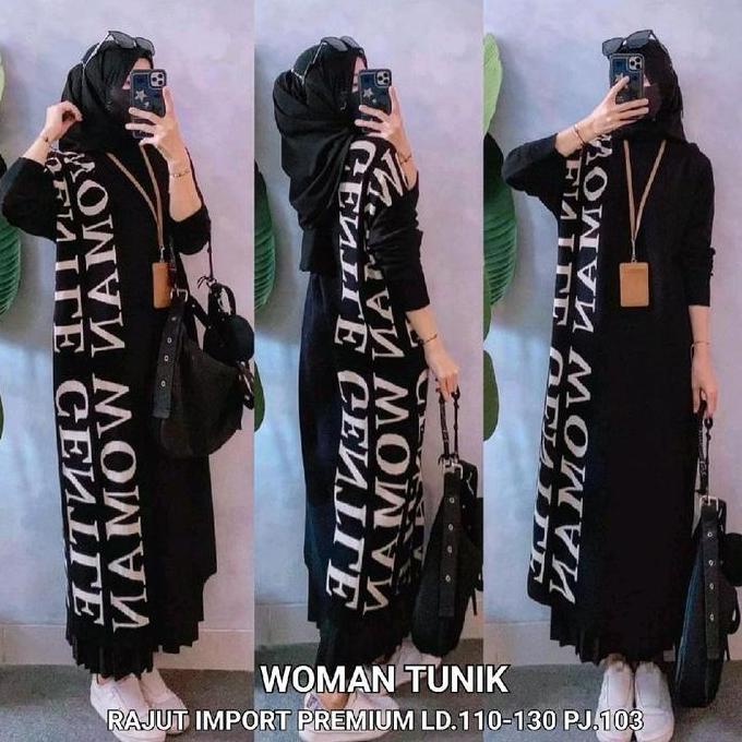 STYLE FASHION tunik rajut import oversize motif woman terbaru Atasan Muslim Wanita Nyaman Panjang ST