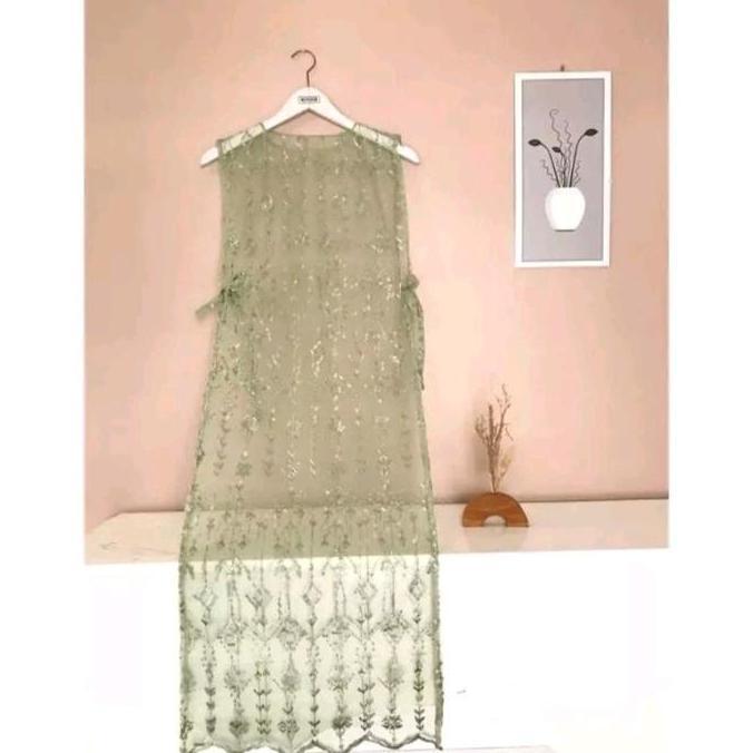 Outer Kardigan Long Vest Brukat/Rompi Brukat/Luaran Gamis/Outer Terbaru Tileu Brukat