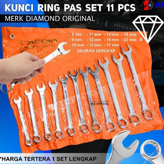GRASSSTEKNO Kunci ring pas set 11 pcs DIAMOND MURAH Kunci Ring Pas Diamond Set 11pcs 8-22 Lengkap Te