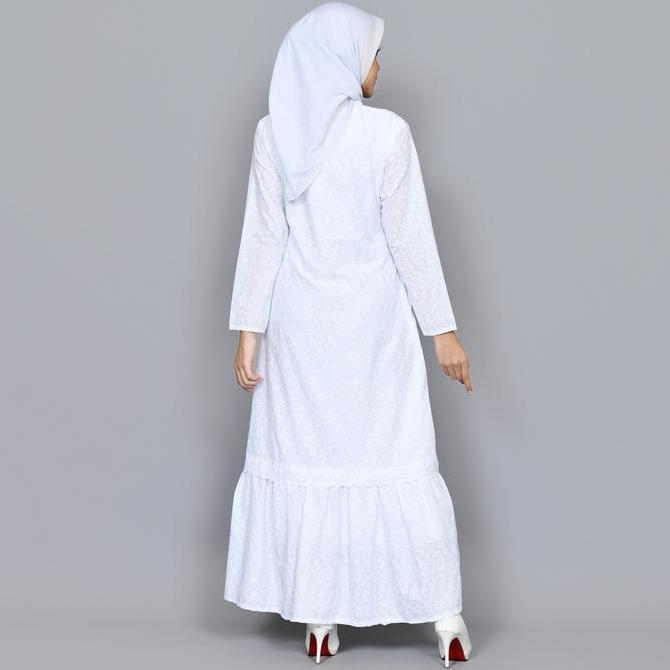 Raisma - Nihan Gamis Putih Katun Bordir Umroh Haji Model Rempel Ayassh Jepang Jilbab Motif Muslim Le