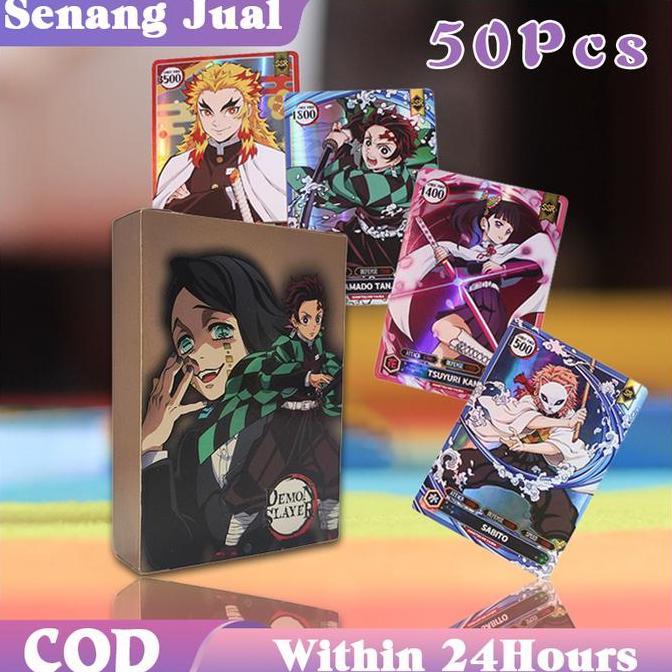TOEVSKY 50Pcs Kartu Anime Demon Slayer Trading Card Kartu Demon Slayer 1 Box Kartu Kimetsu No Yaiba 