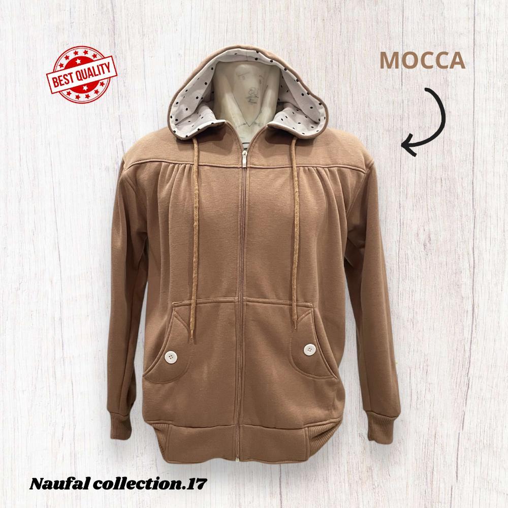 STOK TIPIS Jaket Hoodie Sweater Zipper Resleting Polkadot Polos Wanita Lokal Distro Premium Bahan Fl