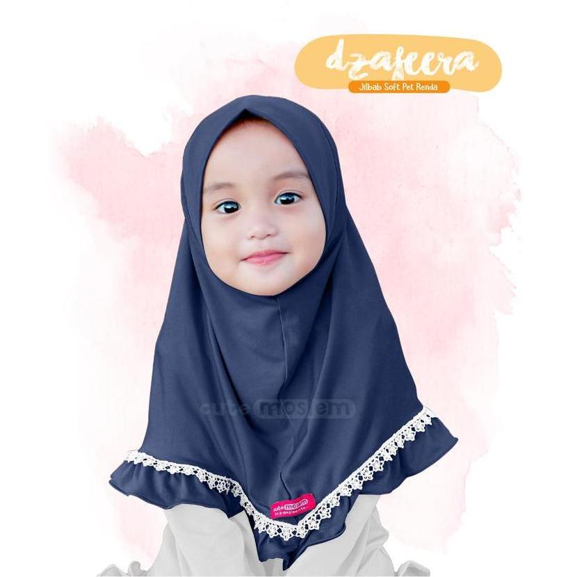 Dzafeera Jilbab Cutemoslem Dzafeera Jilbab Jersey Anak L Bahan Premium Soft Pet Renda Usia 7-9 Tahun