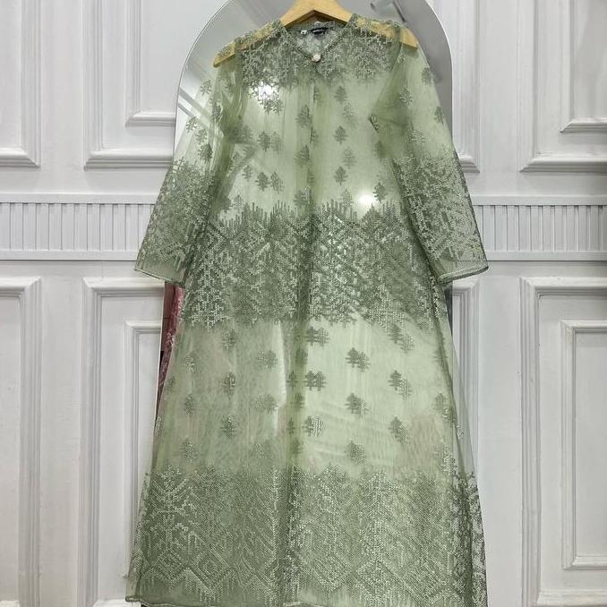 Murah Gaia Outer Brokat Tile Panjang wanita Cardigan kondangan Muslim Kardigan Fit Putih Hitam Baju 