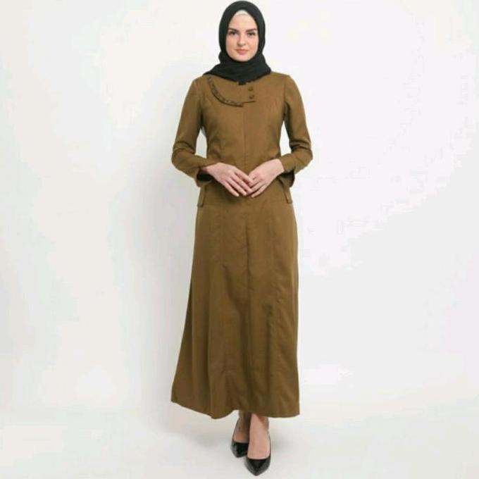 Murah Gamis Coklat Tua Wanita/ Gamis Kerja Wanita Coklat Tua/ Gamis Kheki Wanita Coklat Tua Baju Mus