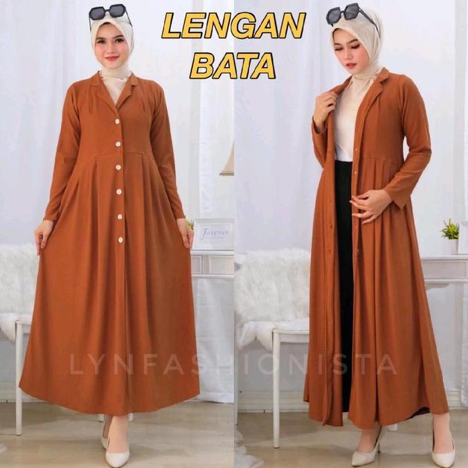 Long Outer Cardigan Panjang Wanita Fashion Muslimah Kancing Hidup