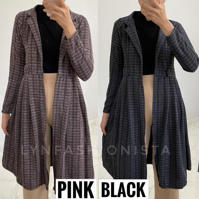 Long Cardigan Panjang Wanita Muslim/Kardigan Motif Kotak Outer Wanita Lengan Panjang/Yureza