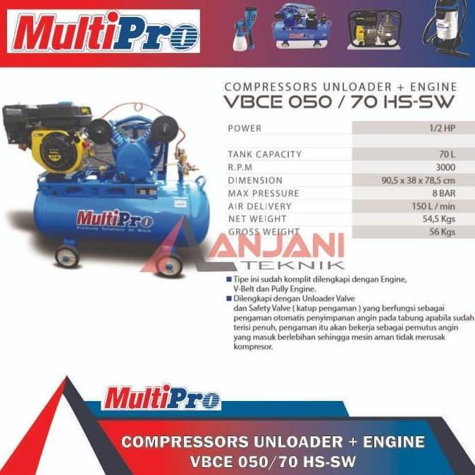 Murah Multipro Vbce 050/70 Hs-Sw Mesin Kompresor Angin Bensin 1/2 Hp Compressor Engine 1/2Hp Vbce050