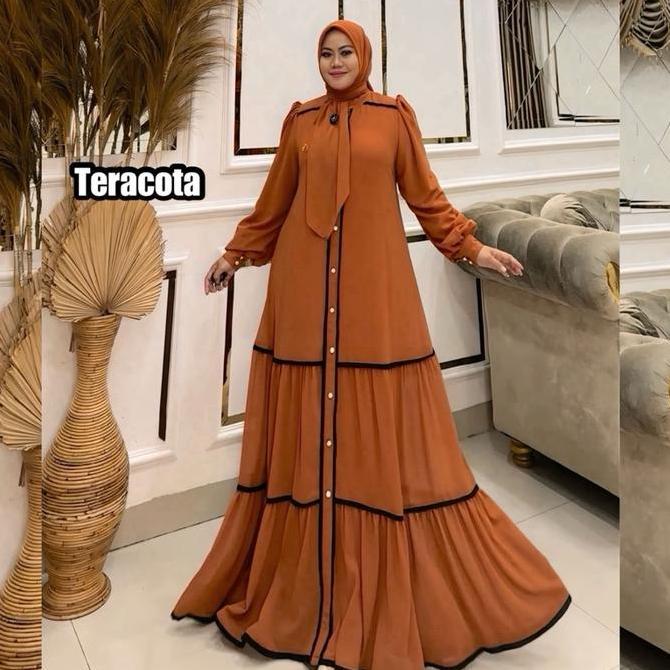 Queenasyari - Aghnia Polos Series Gamis Muslim Wanita Jumbo Dress Bahan Cerutti Babydoll Set Free Hi