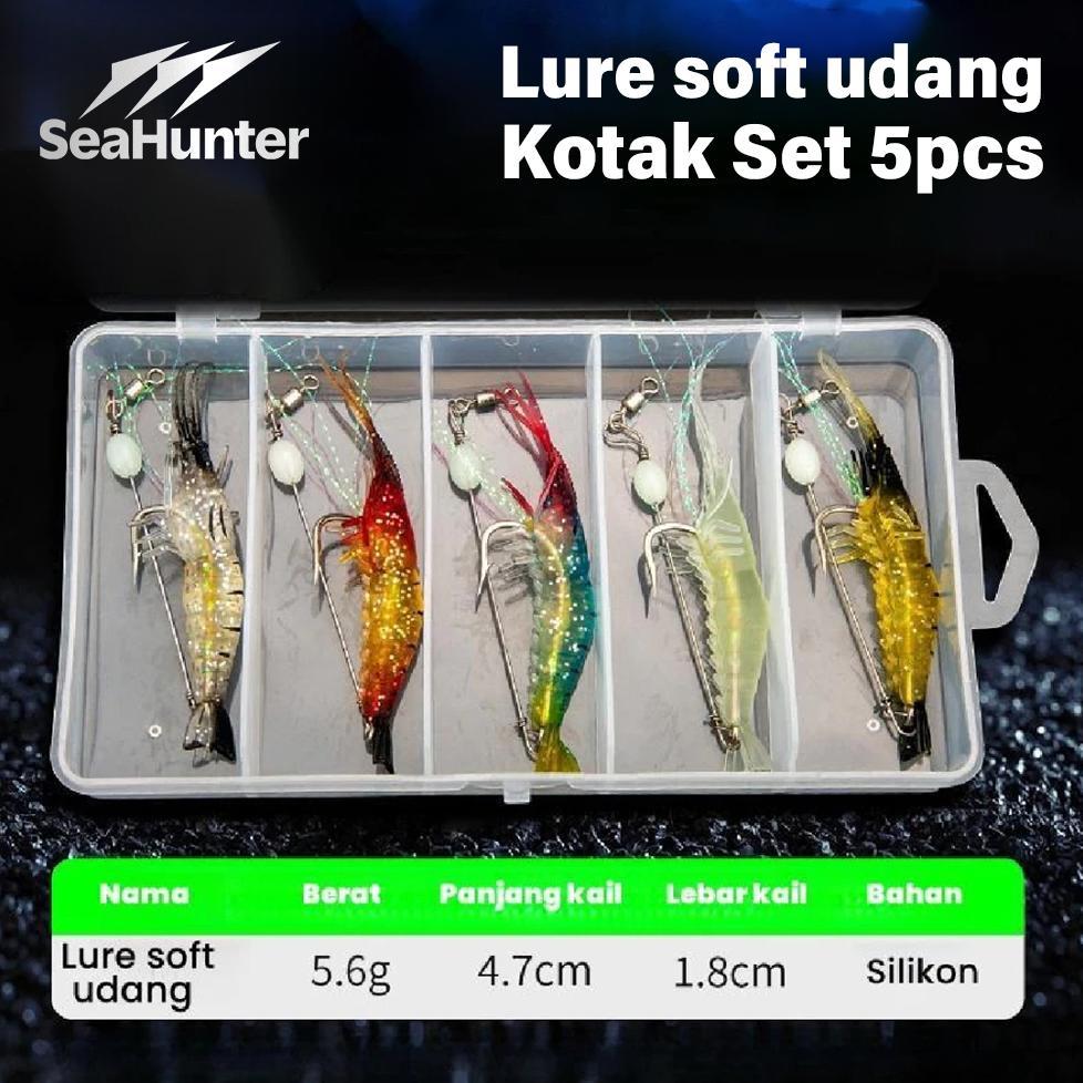TERBARU 2026 SeaHunter 5PCS 9CM Artificial Shrimp Fishing Lure Set With Hooks Soft Bait For Freshwat