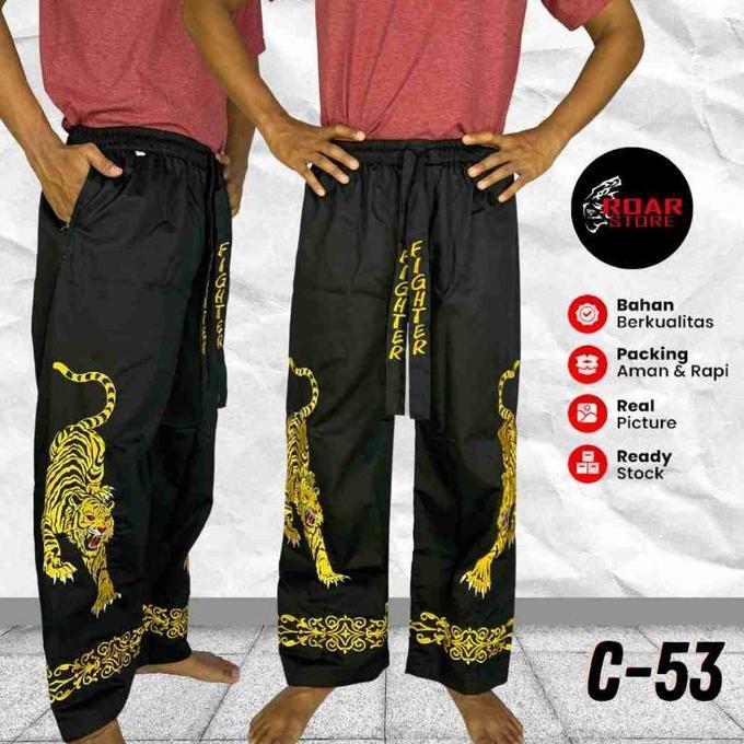 Celana Silat Bordir Hitam Panjang Pangsi Kombor Untuk Latihan Pria Dewasa Bahan American Drill Tebal