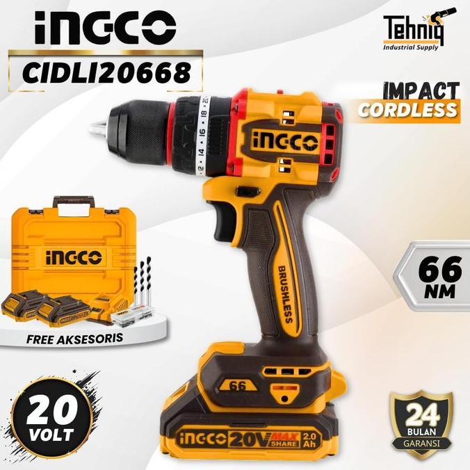 Spesial Ingco Cidli20668 Mesin Bor Tembok Beton 20V / Brushless Impact Drill 13Mm Ingco Cidli20668
