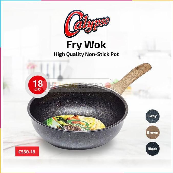 Calypso C53-18 Fry Wok 18 cm Wajan Penggorengan Teflon gg Kayu