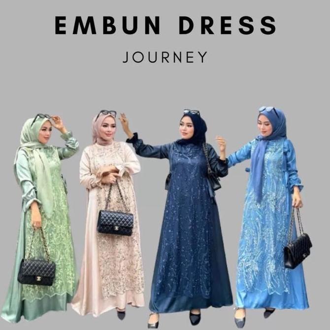 Embun Dress Journey Scarves Brukat Payet Gamis Pesta Motif Outer Wanita Embos Silk Muslim