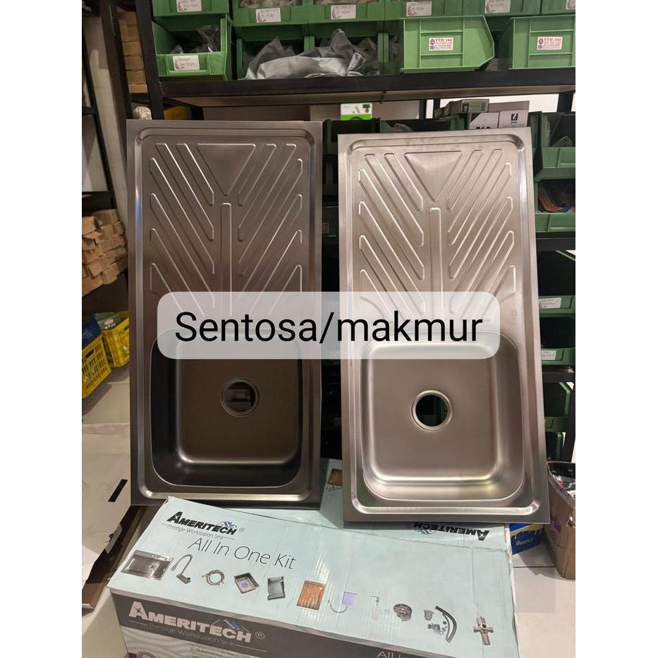 BAK CUCI PIRING 1 LUBANG BESAR SAYAP STAINLESS TEBAL MERK AMERITECH 100X50 /  WASTAFEL KITCHEN SINK