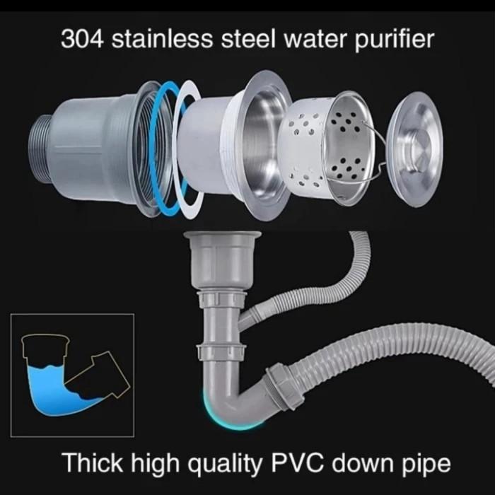 BAK CUCI PIRING 2 LOBANG STAINLESS + KRAN TARIK 8245