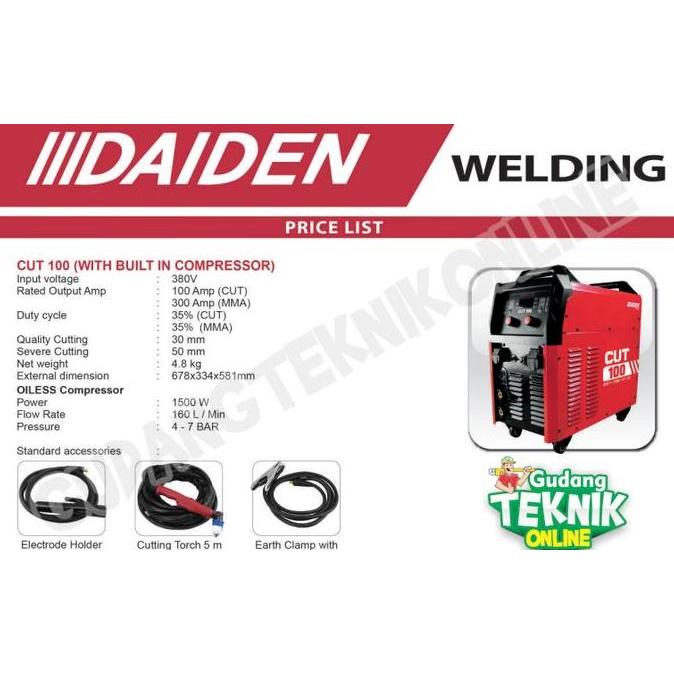 DHEALOKA Mesin Las Cut 100 With Compressor DAIDEN 3Phase 380V / Mesin Las Listrik Potong Inverter Cu