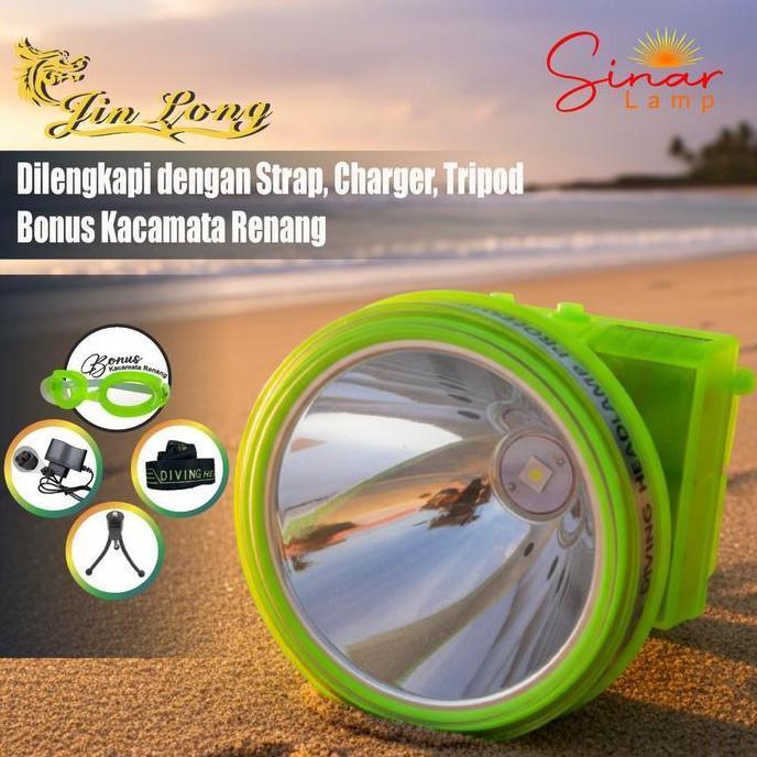 Promo Jinlong Senter Kepala Selam Jl-232 300Watt Cahaya Putih Led Laser Super Terang Recharger Bater
