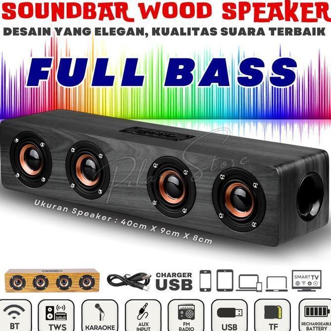 evacost - murah banget speaker bluetooth full bass soundbar bahan kayu fleco f-422bt untuk tv-hp-kom