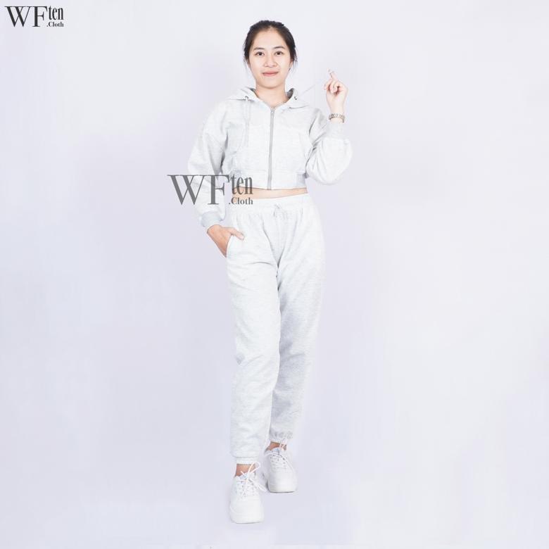 NEW ONE SET HOODIE ZIPPER CROP + CELANA JOGGER PANJANG SWEATPANTS ONE SET KOREA