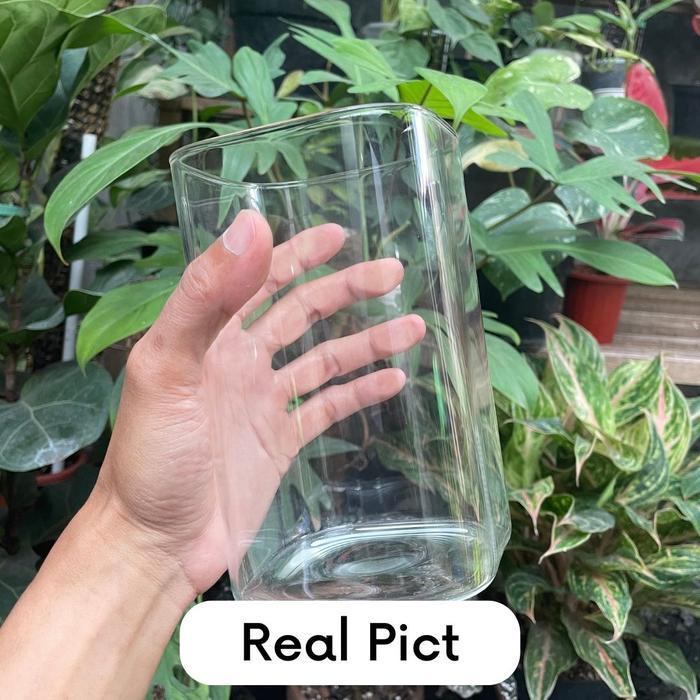 Vas Kaca Emerald - Vas Bunga Kaca Bening Kotak Vas Bunga Kotak Pot