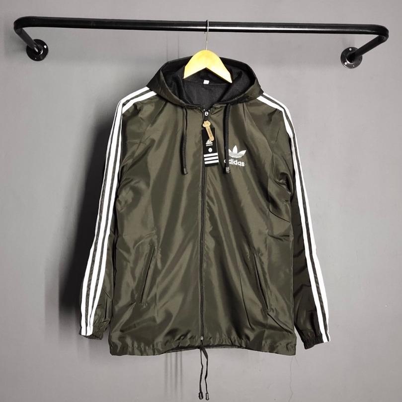 big promo jaket pria parasut adidas windbteaker hitam list putih xl xxl - jaket parsut jumbo - jaket