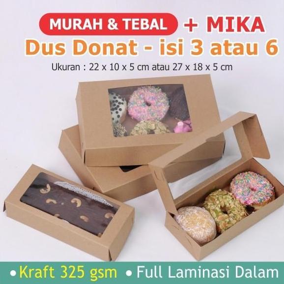 Dus Box Donat isi 3/6 Mika Jendela -Kraft Laminasi -Box Brownies Mika