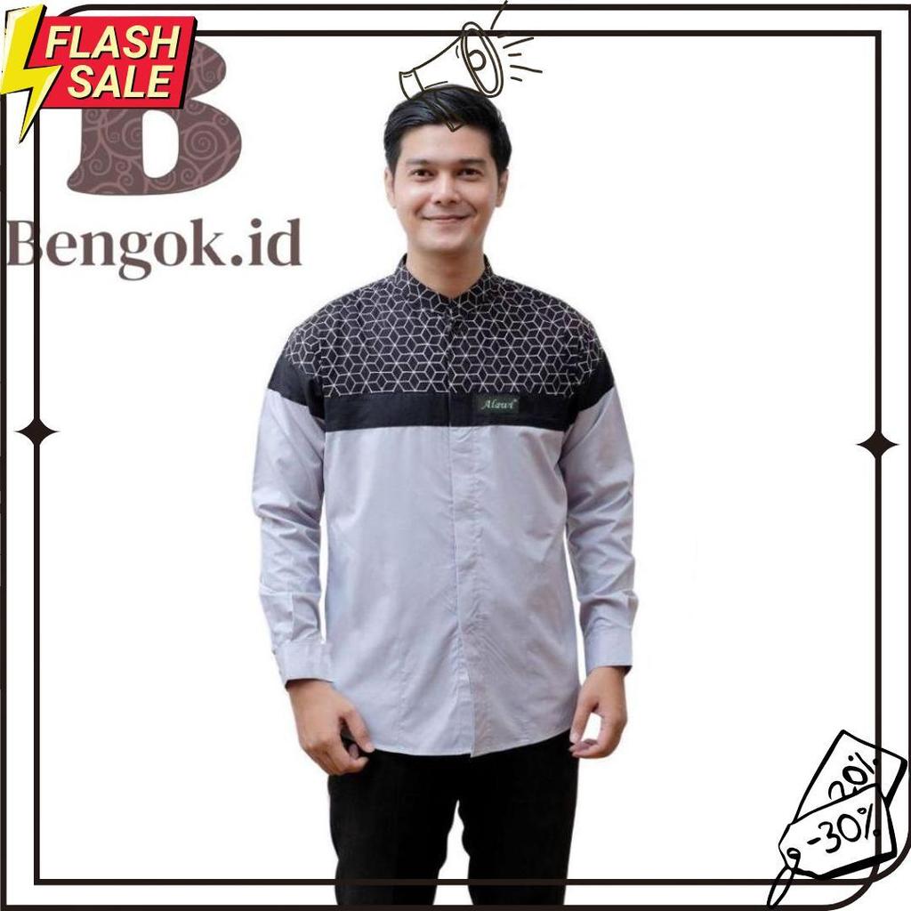 Kemeja Koko Lengan Panjang Dewasa Motif Senopati Warna Coksu - Baju Koko Dewasa Motif Senopati Meled