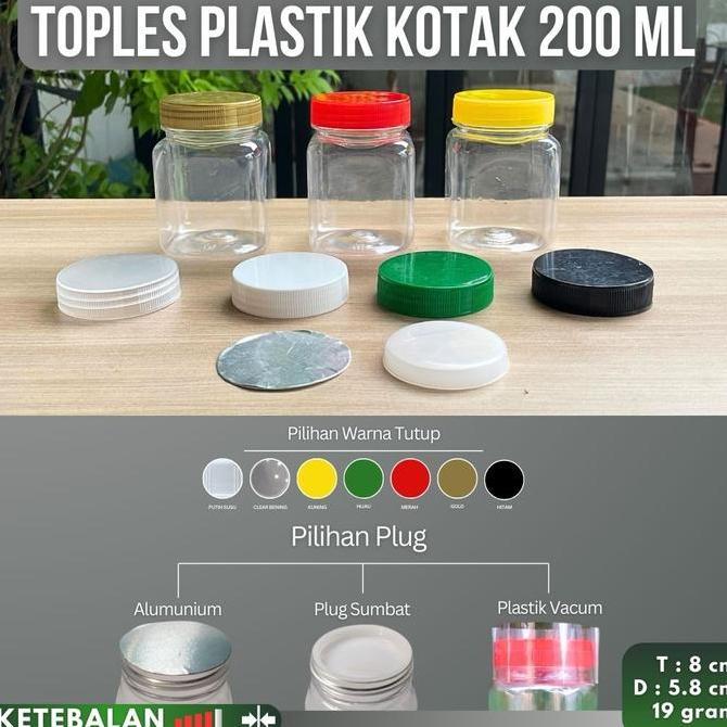 Isi 100 pcs Toples Plastik Kotak 200 ml / Toples 200ml Sambal Jar Bumbu Coklat Selai