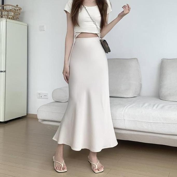 #8807# Rok Pendek dengan Ritsleting Elegan Mode Seksi untuk Wanita Korean styke Rok Panjang Sedang S