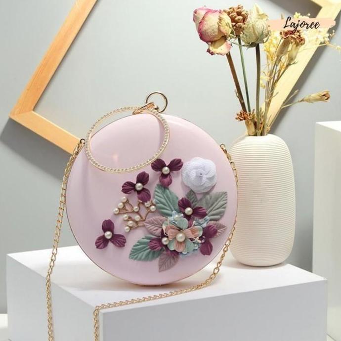 Clutch Tas Pesta Mewah Bunga Wanita Import Kondangan Clutchbag HS
