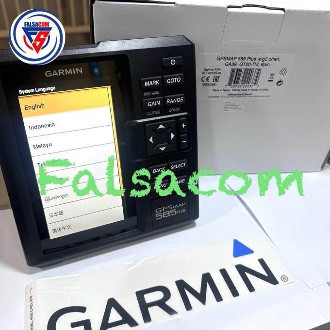 '' GARMIN GPSMAP 585 PLUS TRANDUSER GT20 DENGAN CLEARVU KABEL DAYA DATA GA 38 GARANSI RESMI 2 TAHUN 