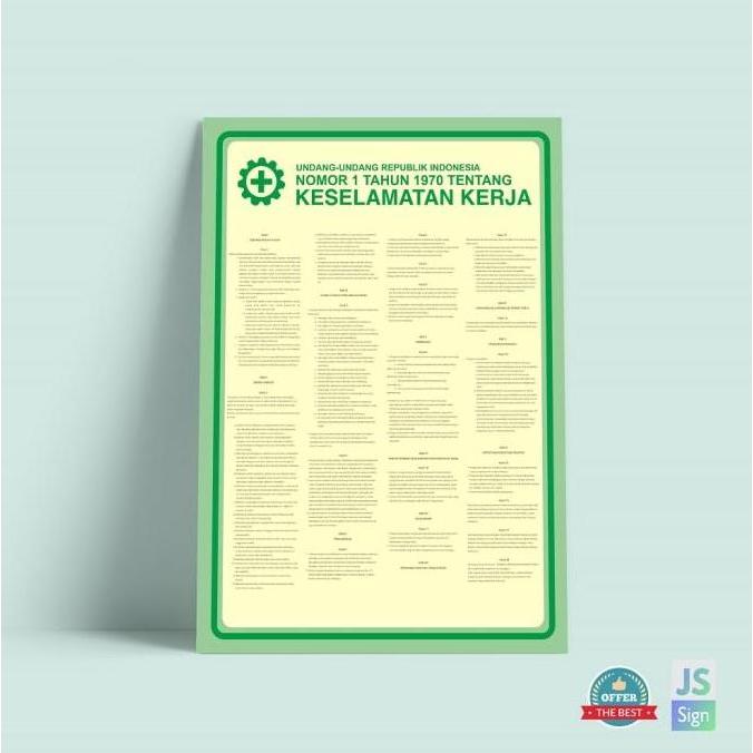 Poster Safety K3 Keselamatan Kerja UU no.1 tahun 1970 Ukuran A2