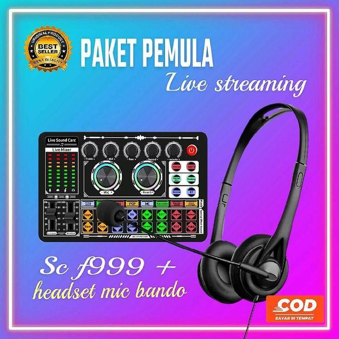 BEBAS ONGKIR - PAKET LENGKAP LIVE STREAMING PEMULA SOUNDCARD F999 DENGAN HEADSET H111 / PAKET KOMPLI
