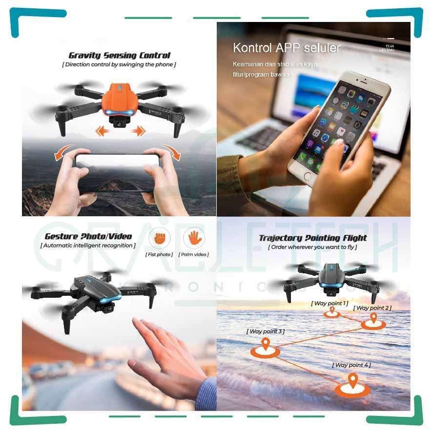 Drone E99Pro Dual Camera Video Ultra Hd Smart  Baterai 1800Mah Bergaransi