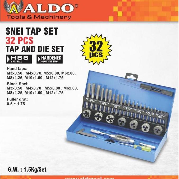 Miliki Alat Pembuat Drat Ulir / Snei Tap Set 32 Pcs Hss Material Merk Aldo