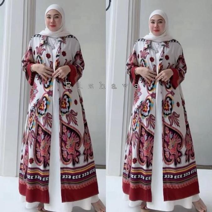 READY Elzhava Long Outer-Full Kancing Tunik-Tunik-Long Tunik Casual-Rayon Formal Viscose-Panjang Bun
