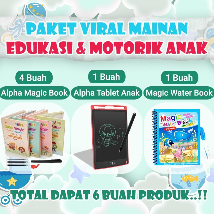 Grosir Paket Viral Mainan Edukasi Dan Motorik Anak, 4 Magic Book, Tablet Lcd Drawing, Book Water Mag