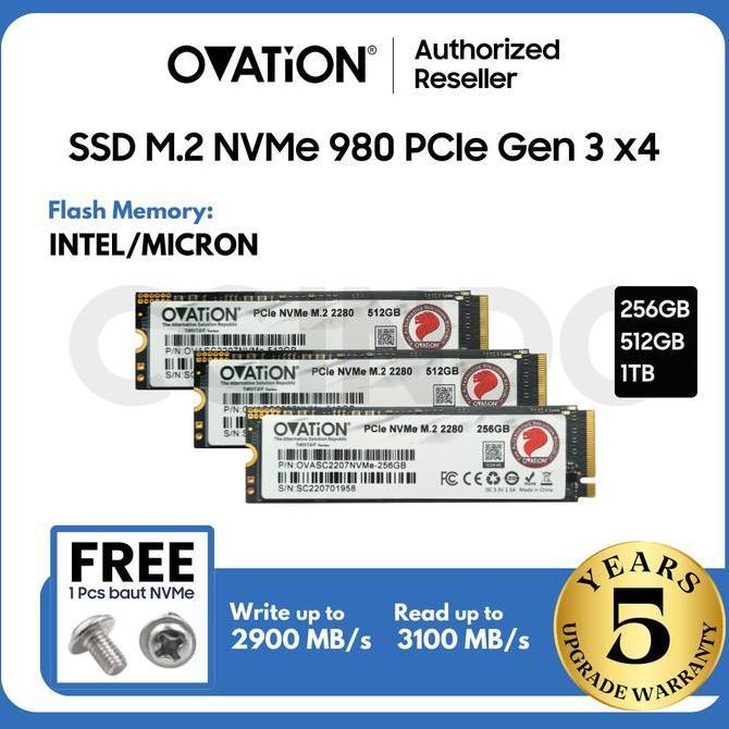 Ovation SSD 980 M2 NVME 256GB / 512GB / 1TB M.2 PCIe NVMe 2280 Gen3 - SSD Only, 256GB