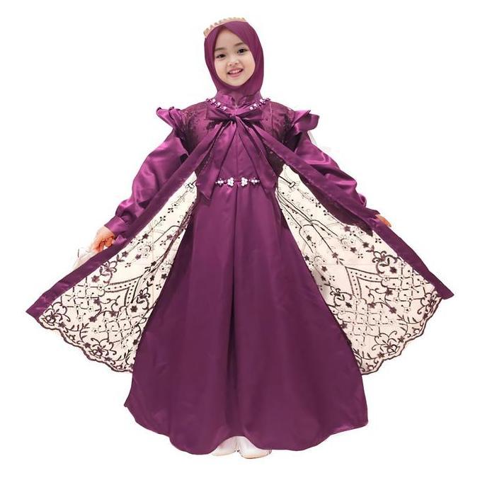 OOTD gamis anak perempuan mahogany Syafira 2-13tahun , gamis pesta anak perempuan burgundy , gamis a