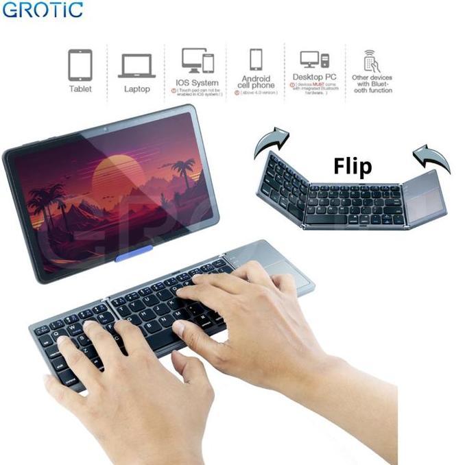 GROTIC Keyboard Bluetooth Portable Three Folding Magnetic With Touchpad
