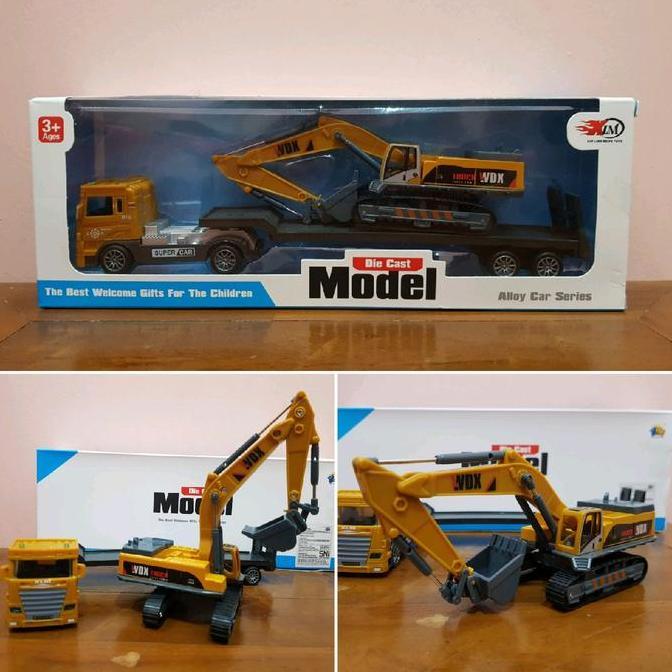 Upupup- Mainan Set Diecast Truck Angkut Excavator - Diecast Excavator - Diecast Mobil Truk