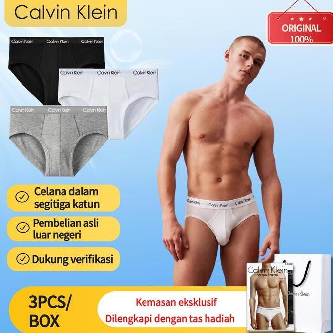 Gentle- Calvin Klein Celana Dalam Pria Katun Segitiga Asli Resmi Bahan Lembut Nyaman Ukuran S-Xl Ori
